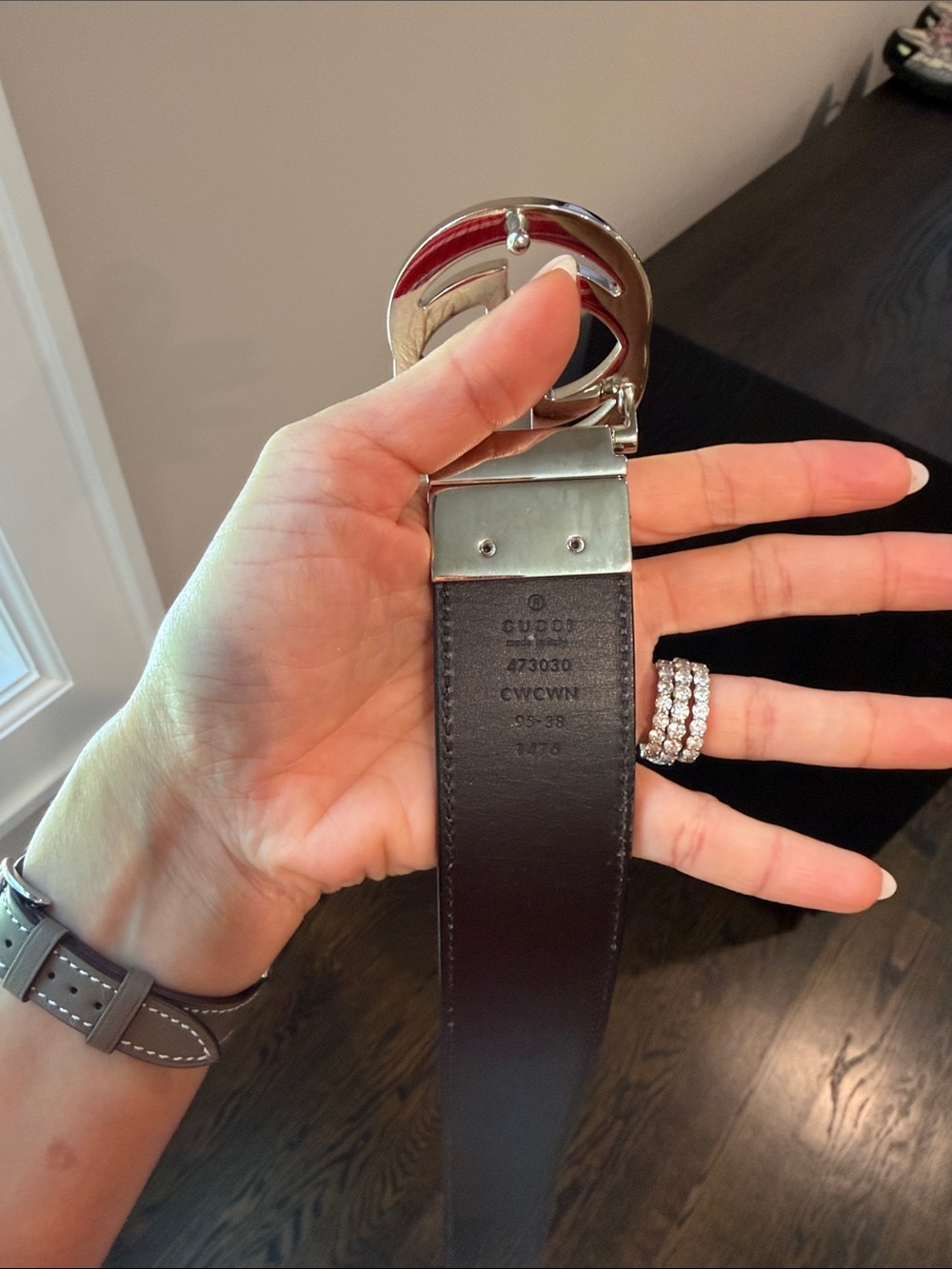 Gucci Black Embossed GG Leather Belt with Silver Double G Buckle 95 - Picture 3 of 5